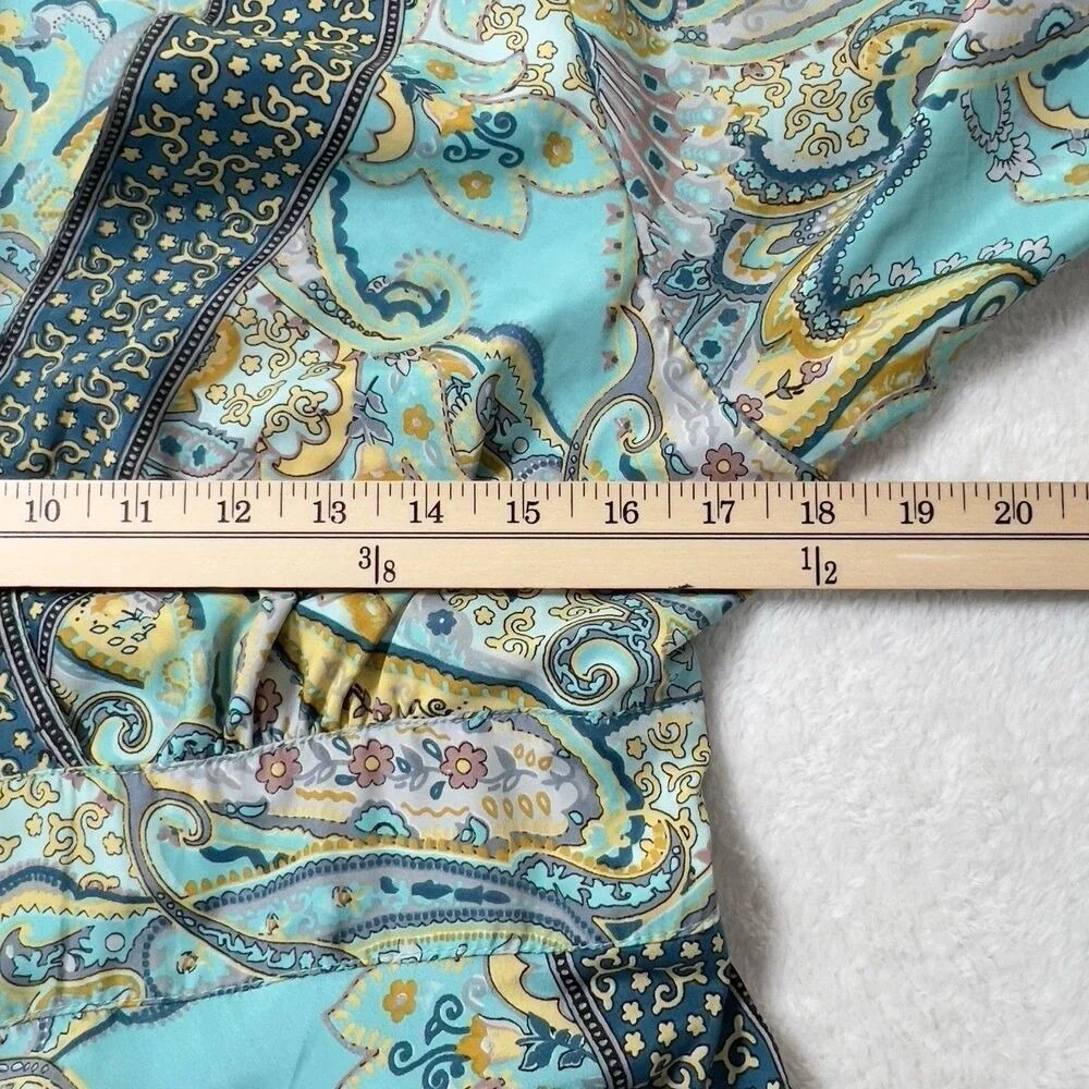 ME 2 MAGIC Maxi Dress Womens Sz L Green Paisley 3/4 Sleeve Bohemian